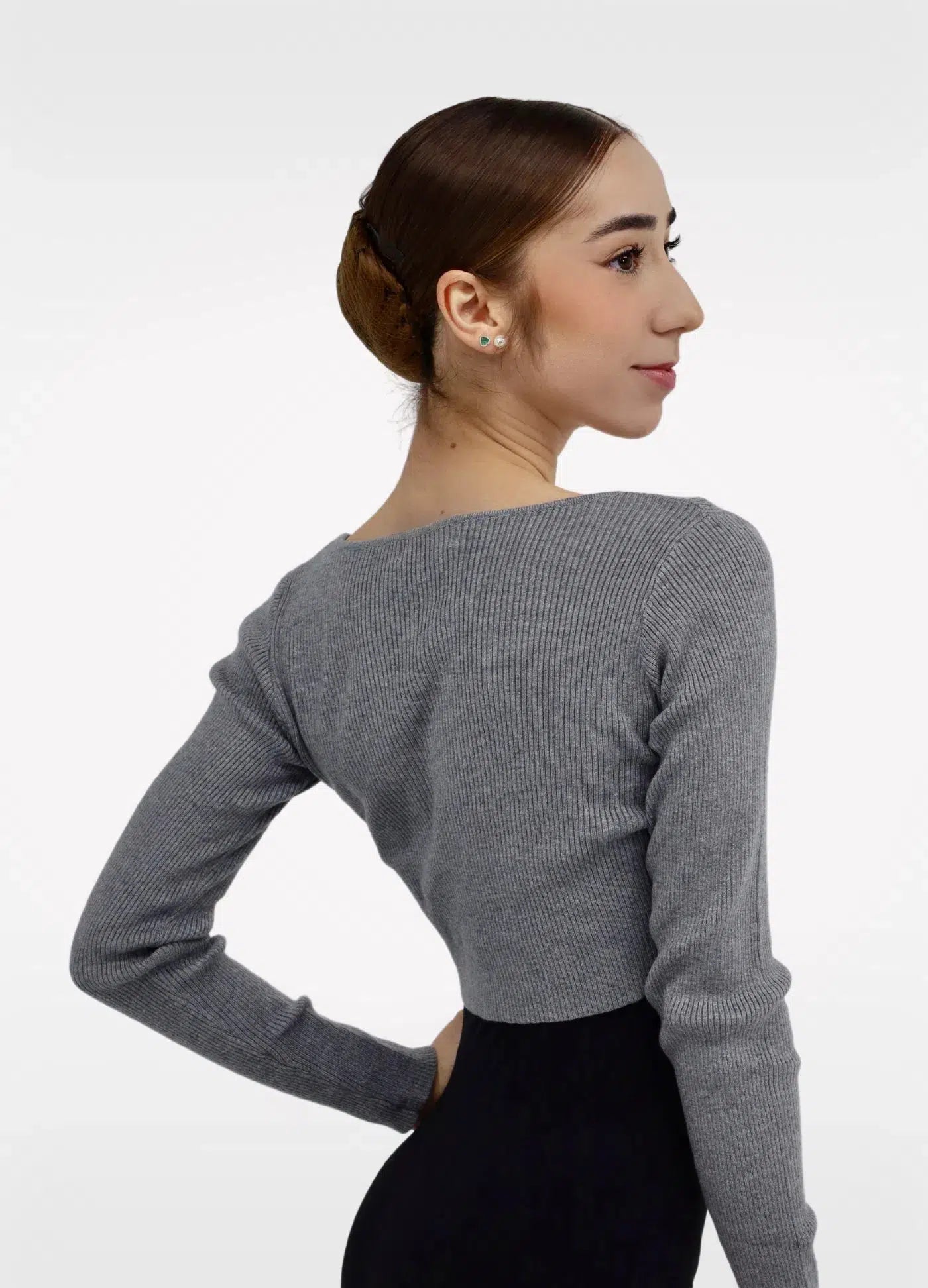 Bolero Manga Comprida com Nó - Cinza-Capezio-Brasil