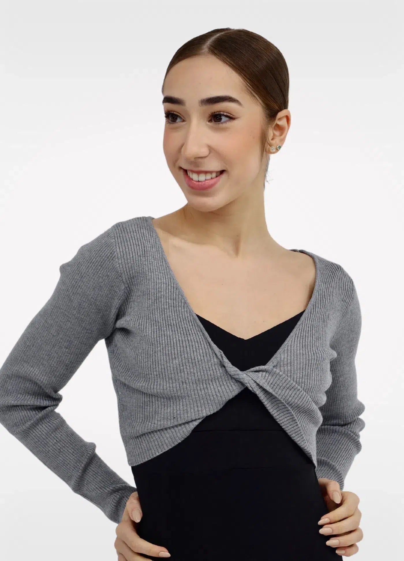 Bolero Manga Comprida com Nó - Cinza-Capezio Brazil-HEATHER GRAY-P/S-Capezio Brazil